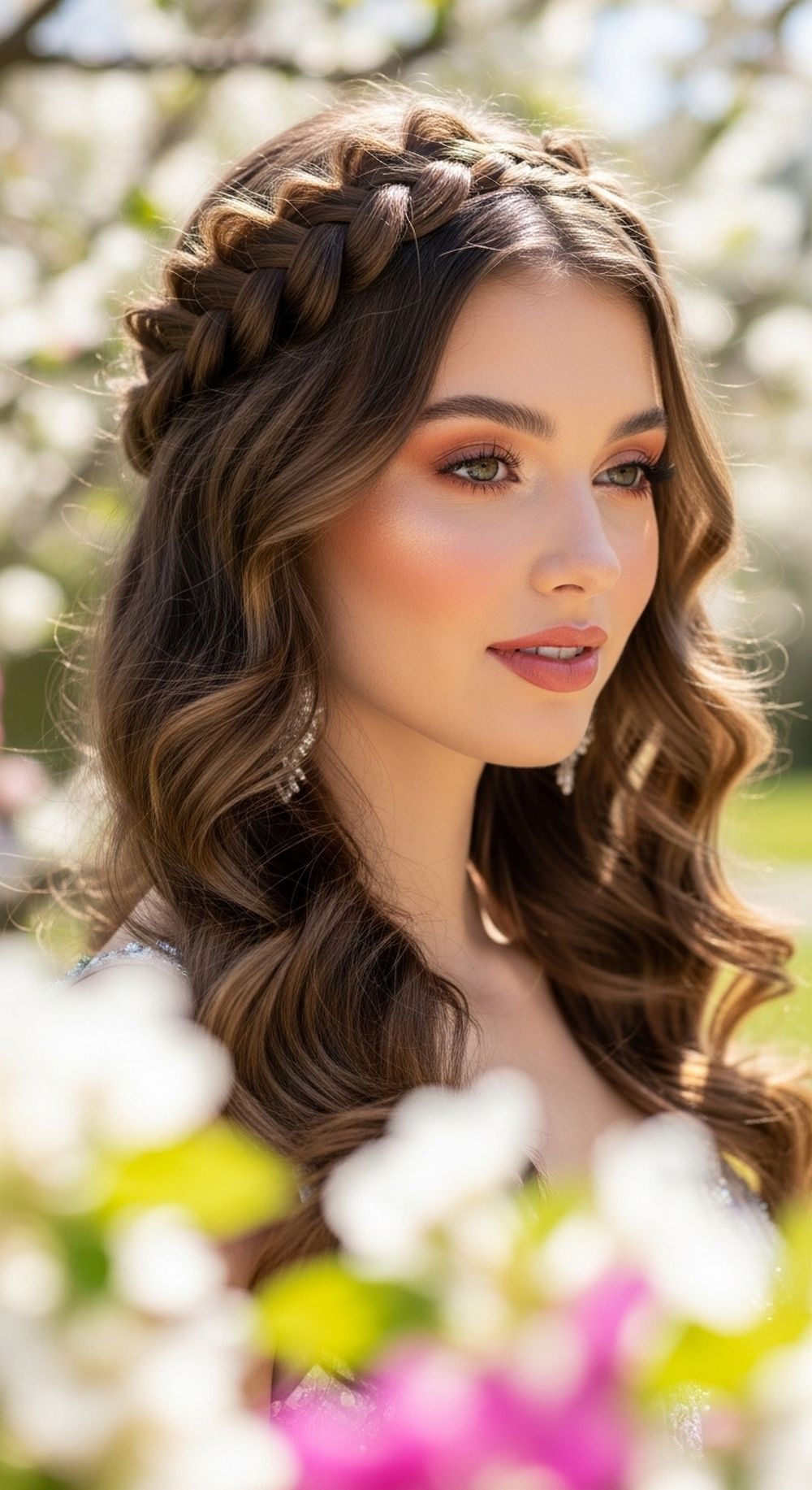 Crown Braided Curly Prom Hairstyle