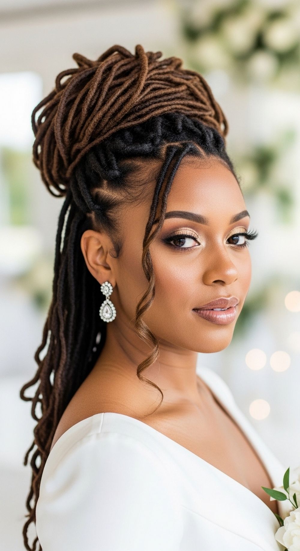 Crown Updo Bridal Locs Hairstyle