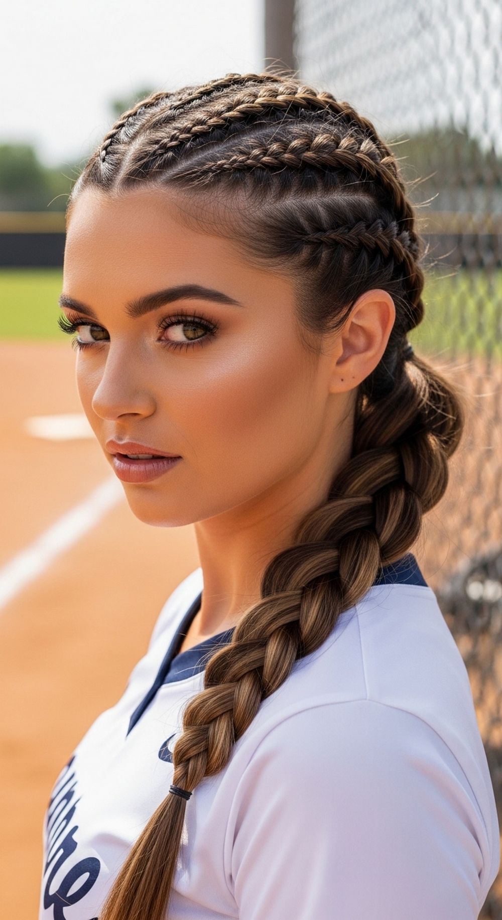 French Braids into Ponytail Softball Hairstyle