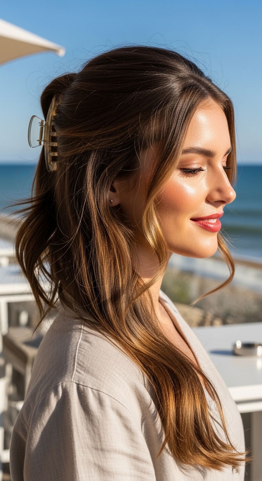 Half-Up Beach Claw Clip Hairstyle