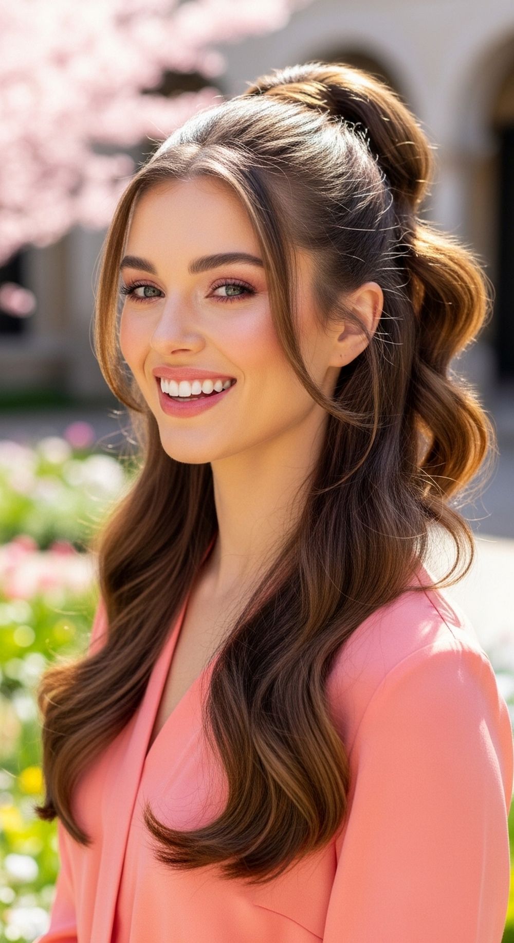 Half-Up Bubble Ponytail Spring Hairstyle