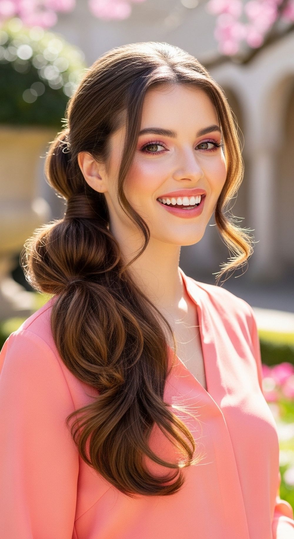 Half-Up Bubble Ponytail Spring Hairstyle