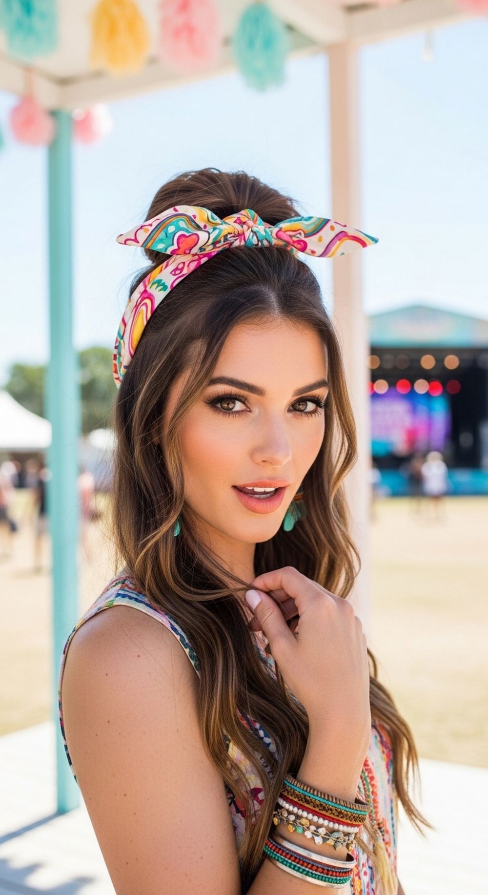 Half-Up Bun with Scarf Tie Hairstyle