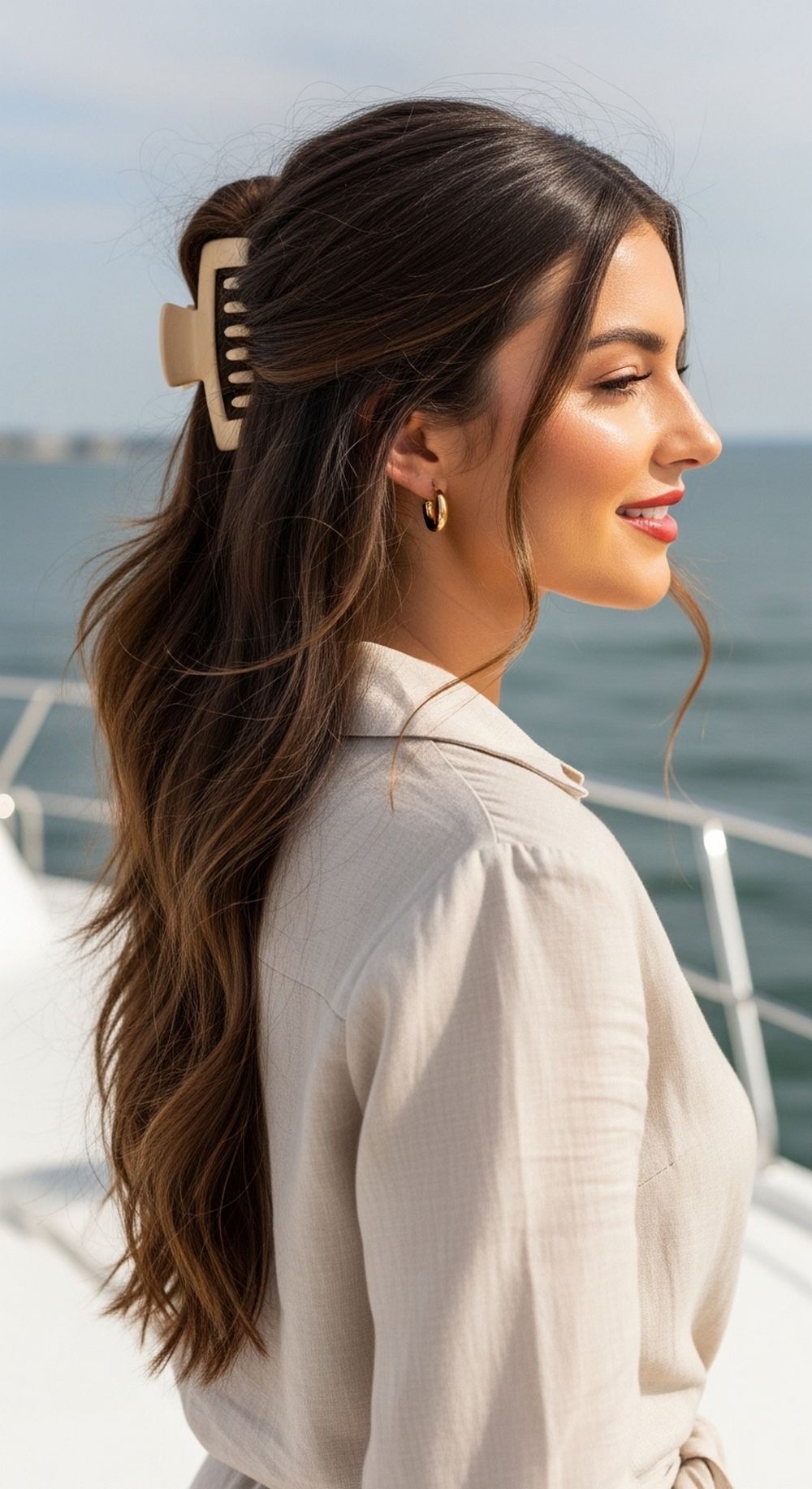 Half-Up Claw Clip Boat Hairstyle
