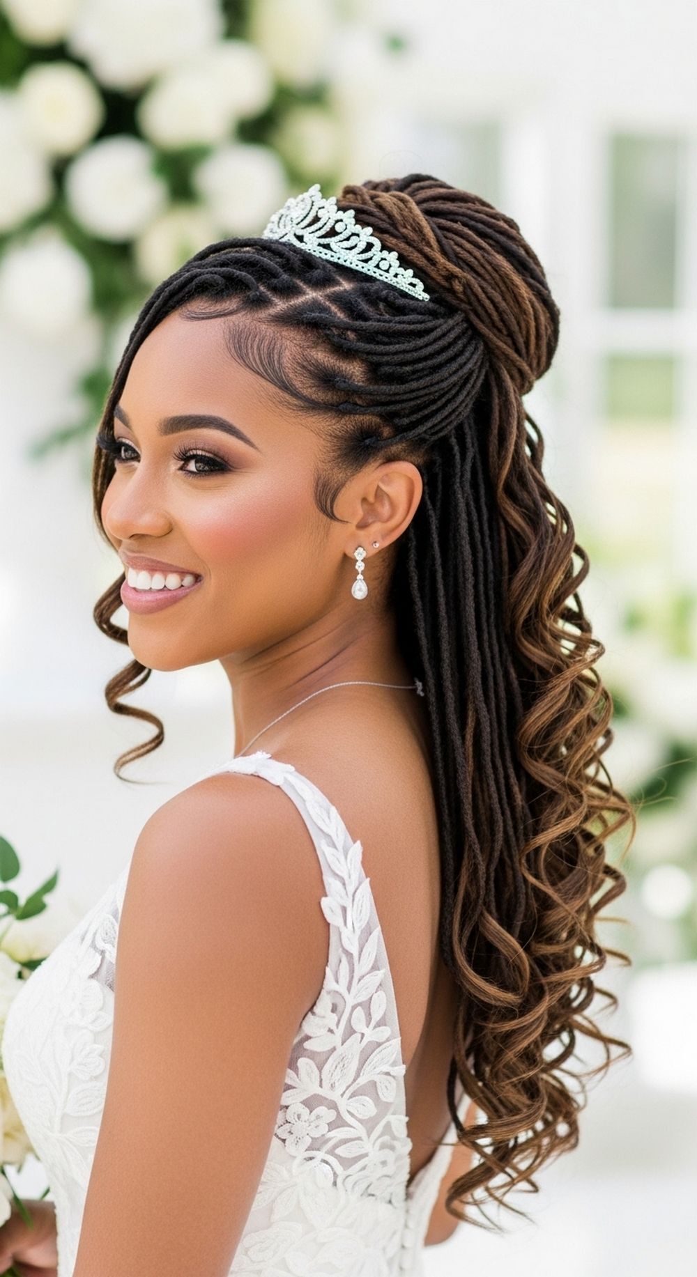 Half-Up Curled Ends Bridal Locs Hairstyle