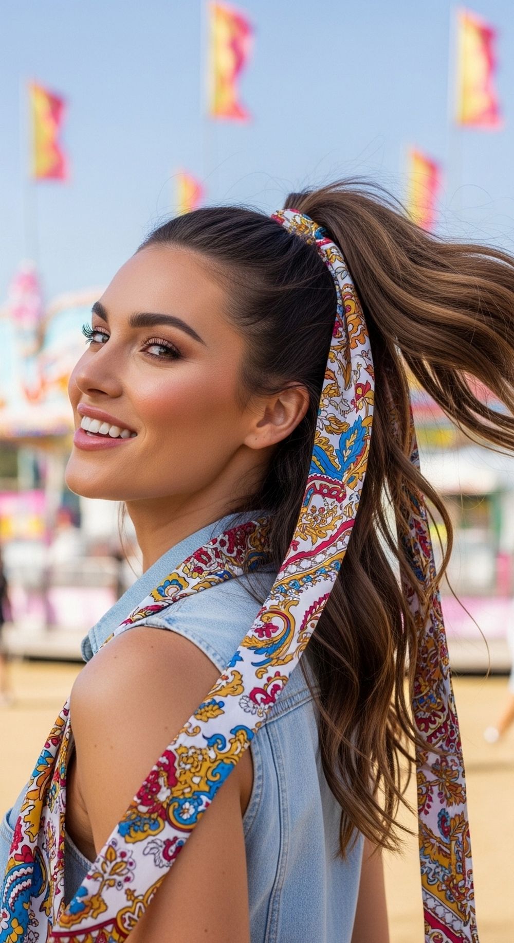 High Ponytail with Long Scarf Tails Hairstyle