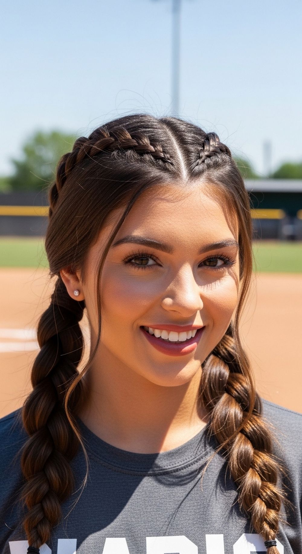 Low Braided Pigtails Softball Hairstyle