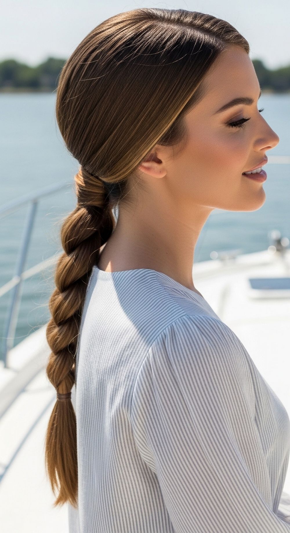 Low Braided Ponytail Boat Hairstyle
