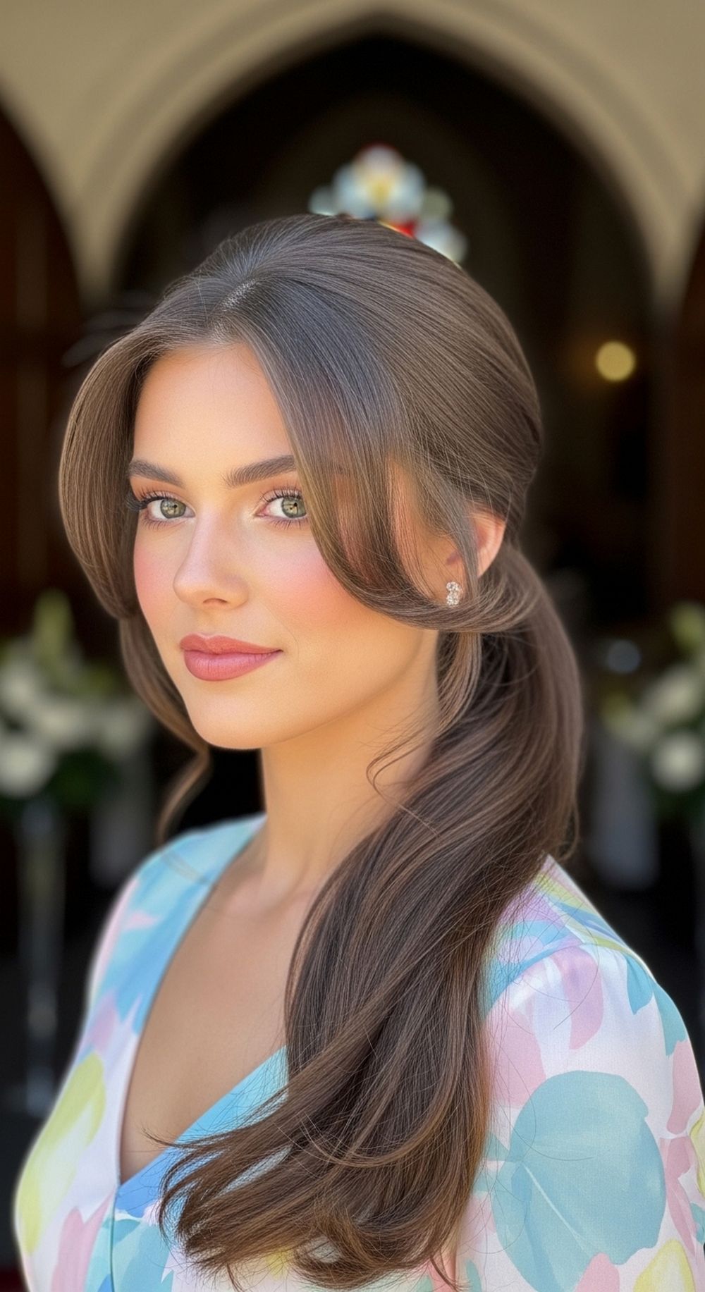 Low Ponytail with Face-Framing Pieces Confirmation Hairstyle