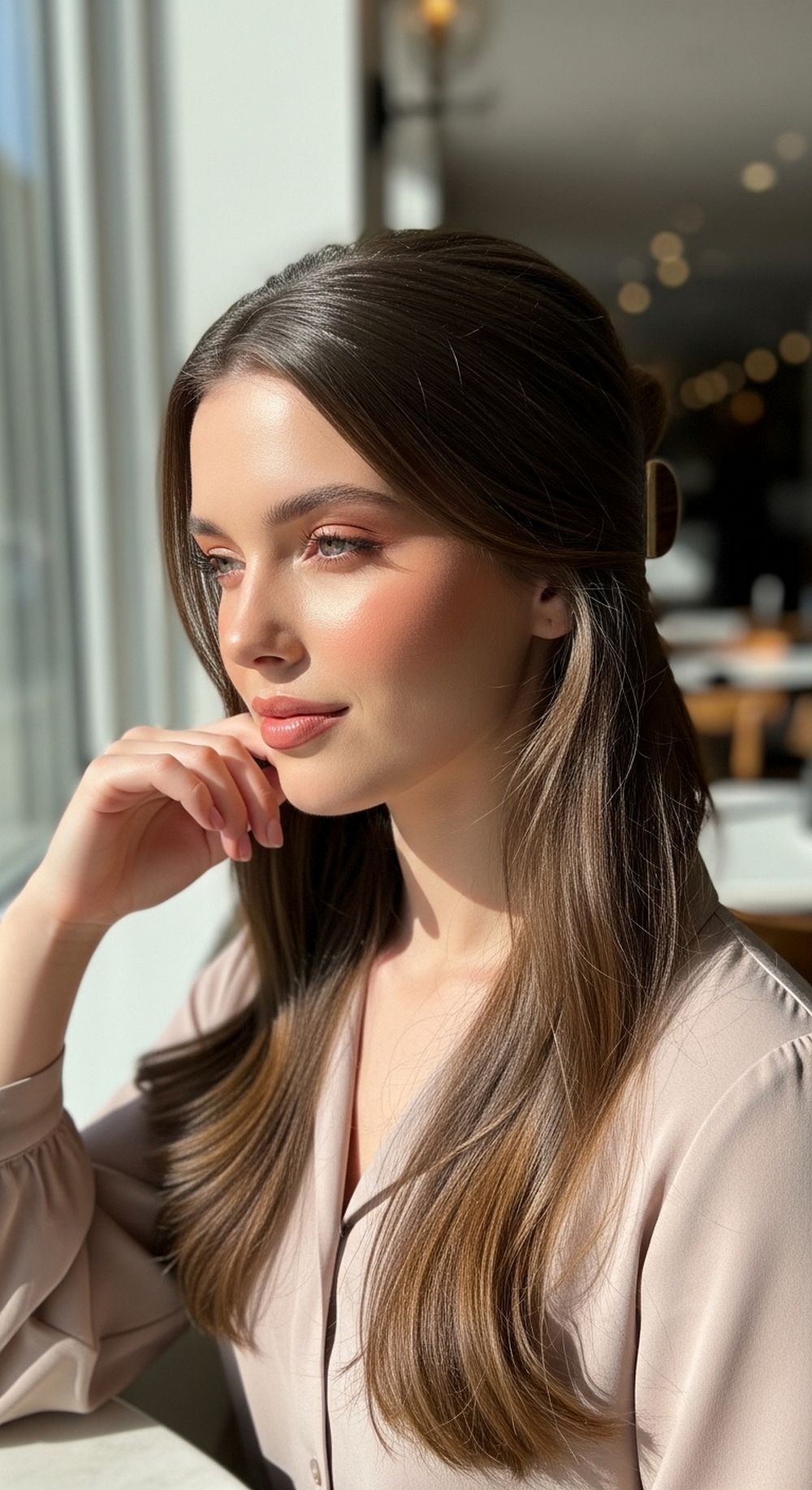 Low Twisted Claw Clip Bun Hairstyle