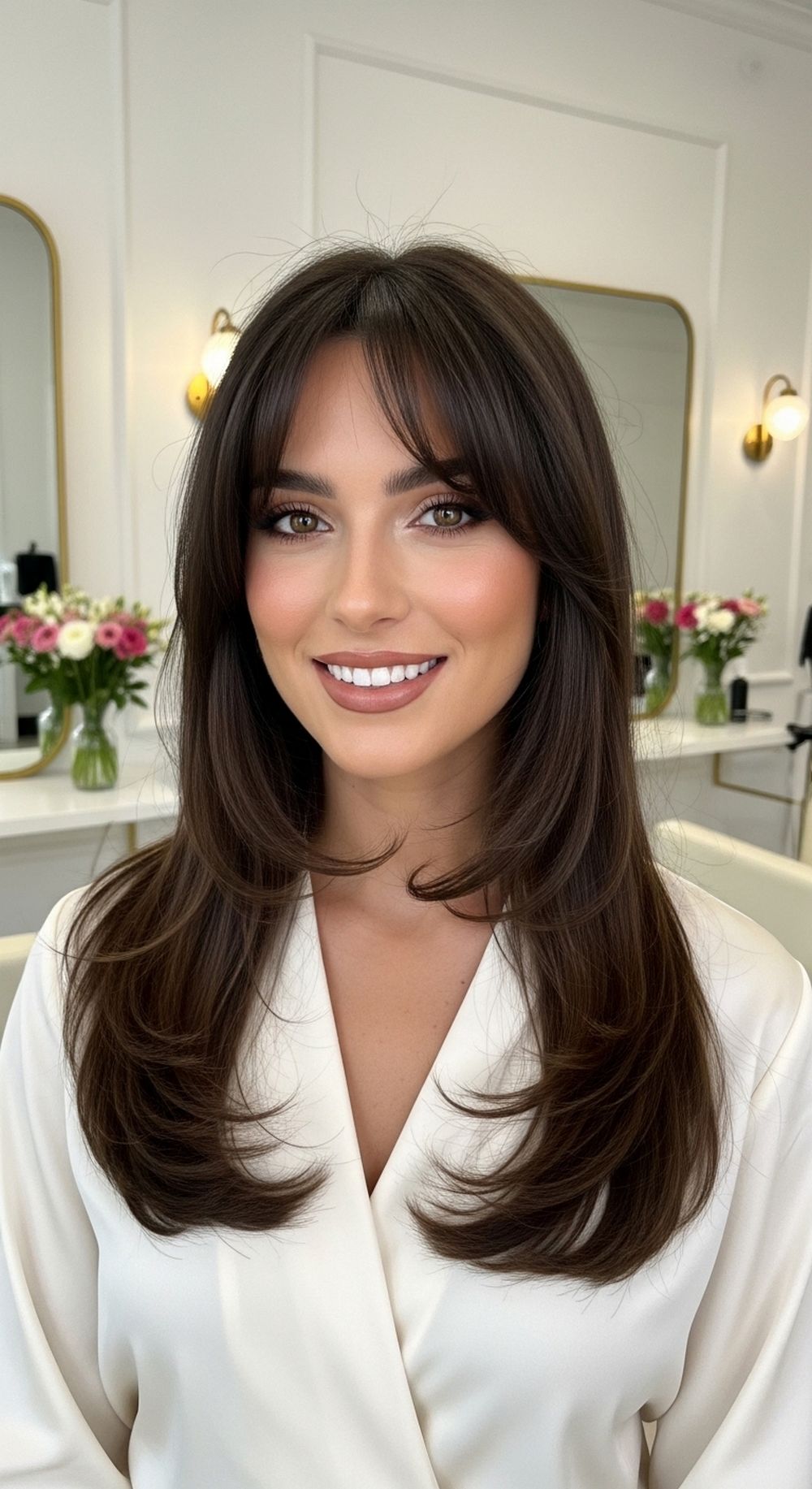 Polished Blowout with Birkin Bangs Hairstyle