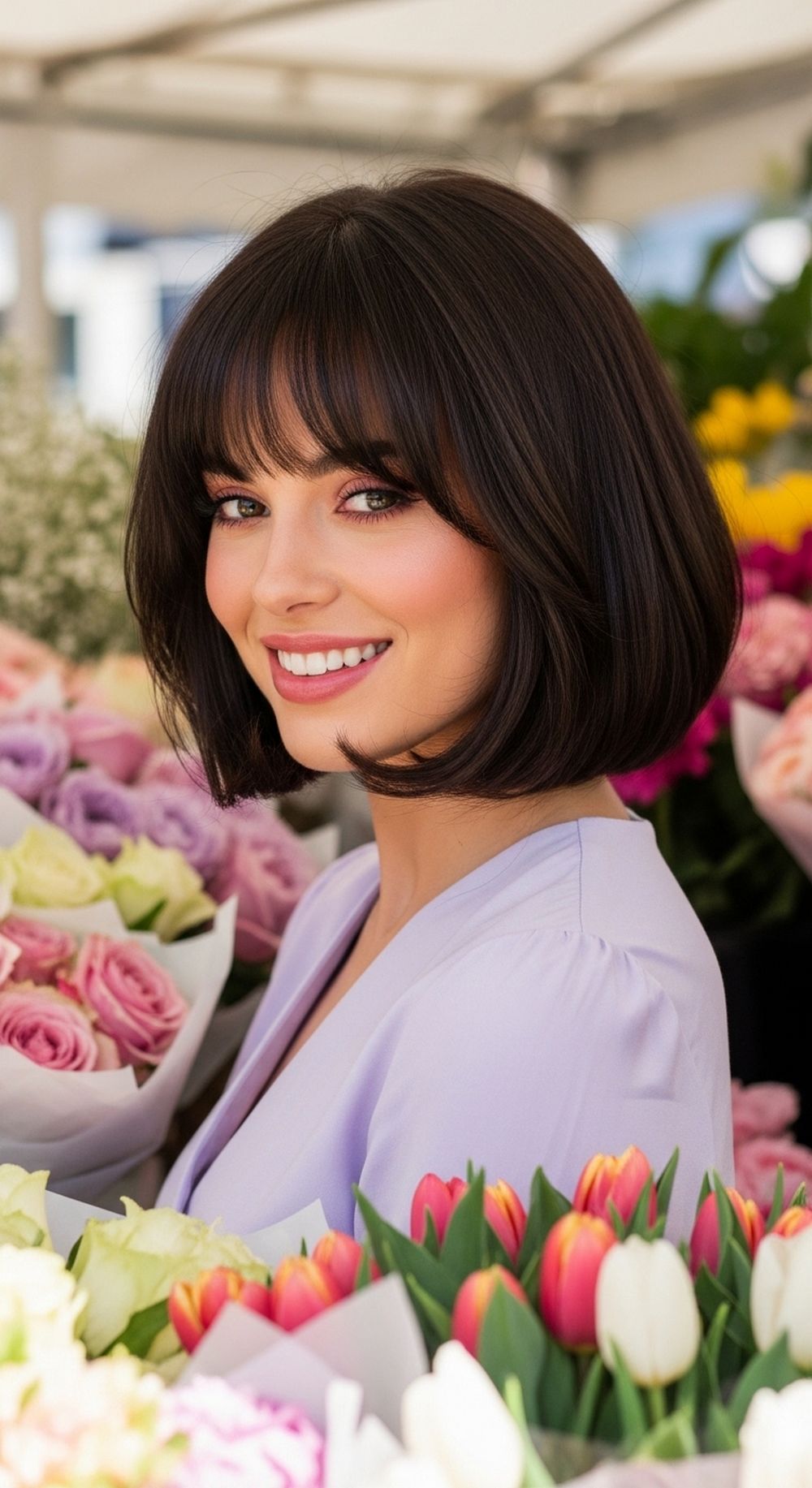 Rounded Bob with Wispy Bangs Hairstyle