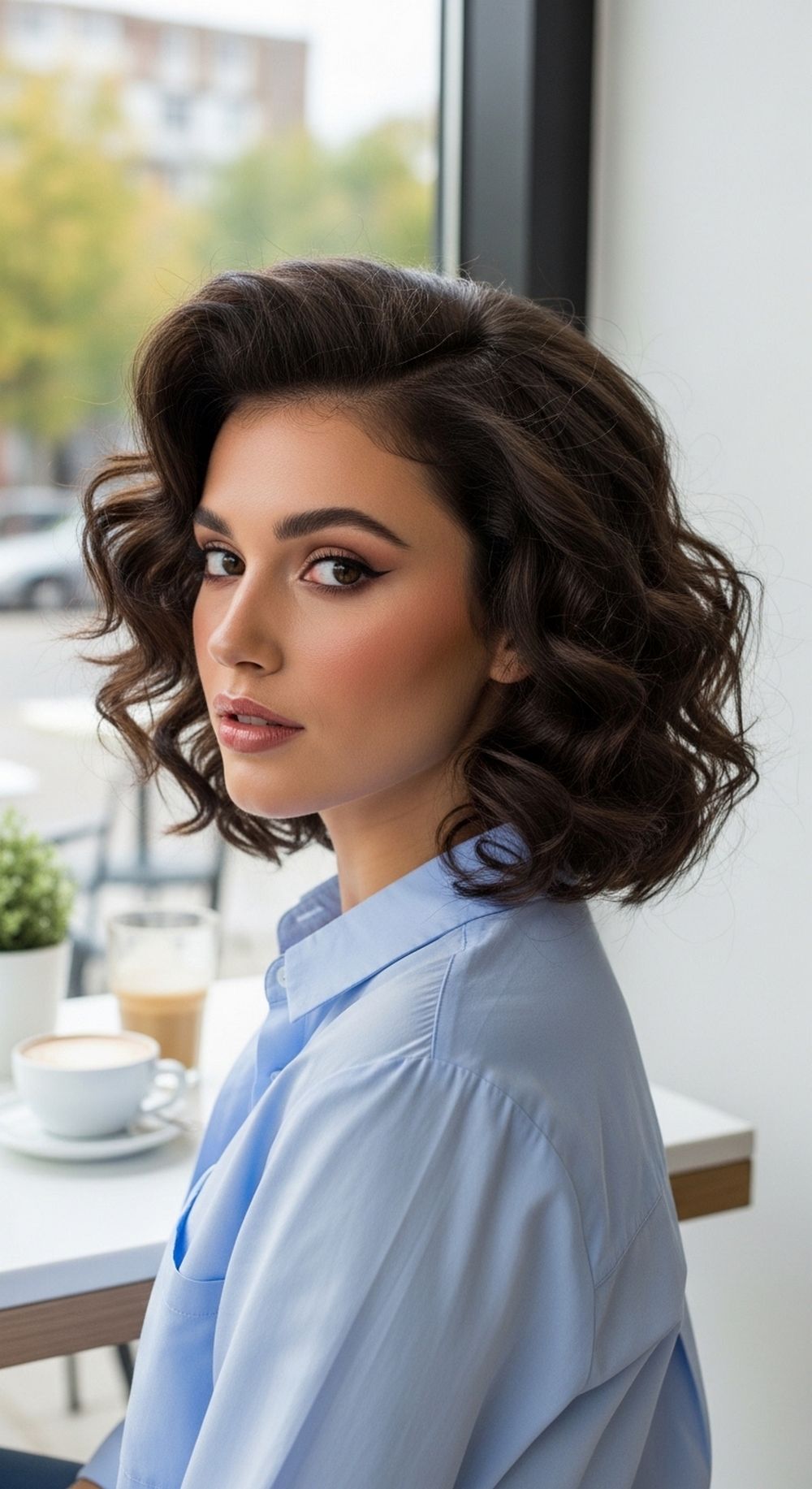Sculptural Curls with Deep Side Part Hairstyle