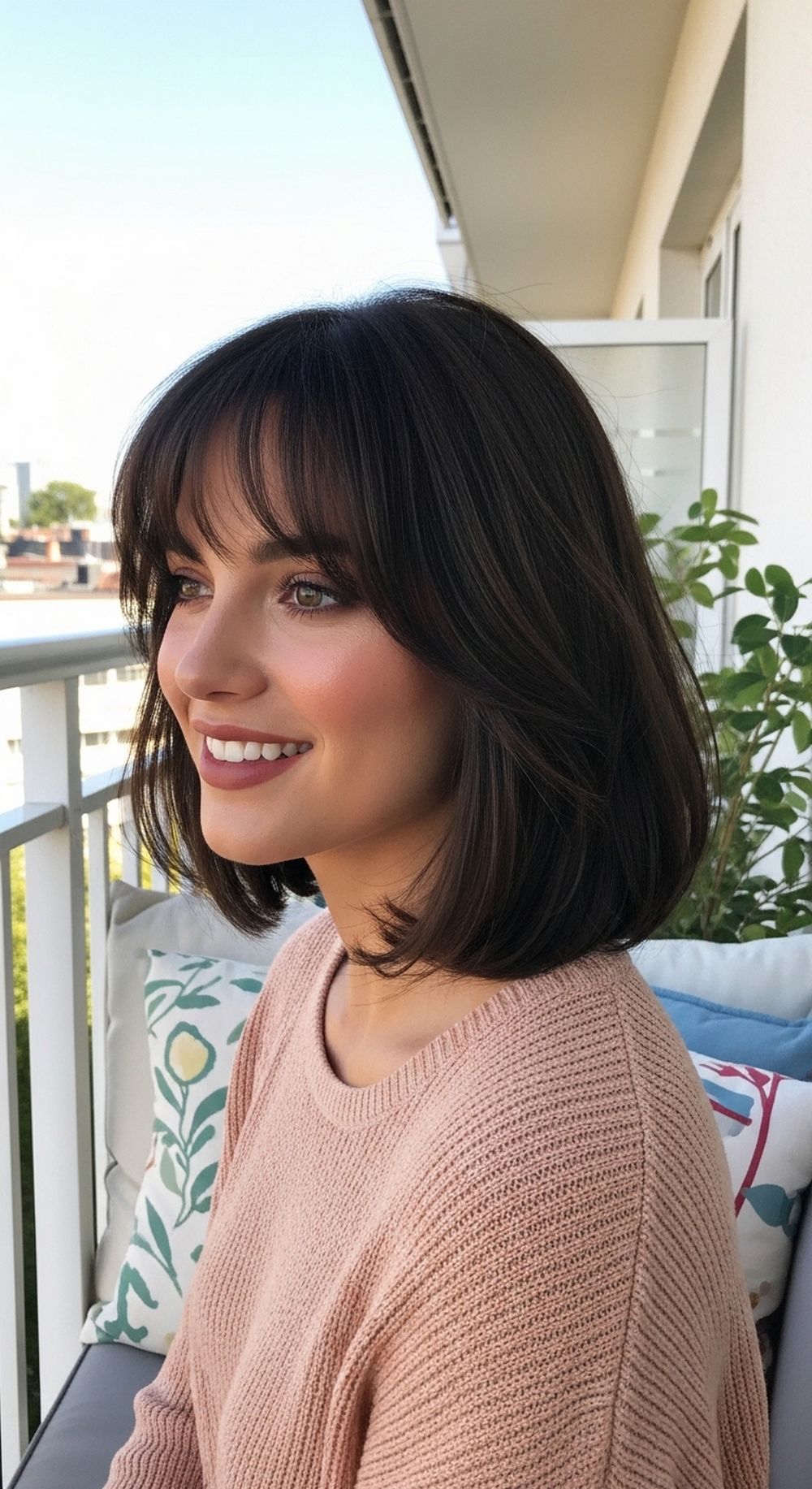 Shoulder-Length Lob with Birkin Bangs Hairstyle