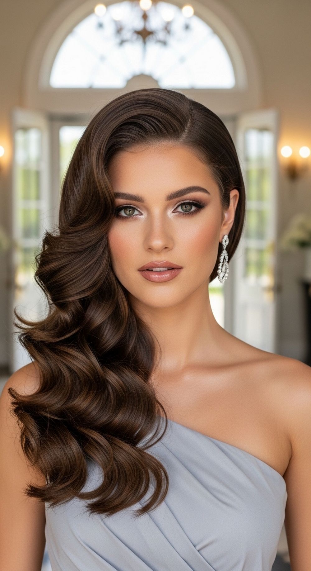 Side-Swept Curly Glam Prom Hairstyle