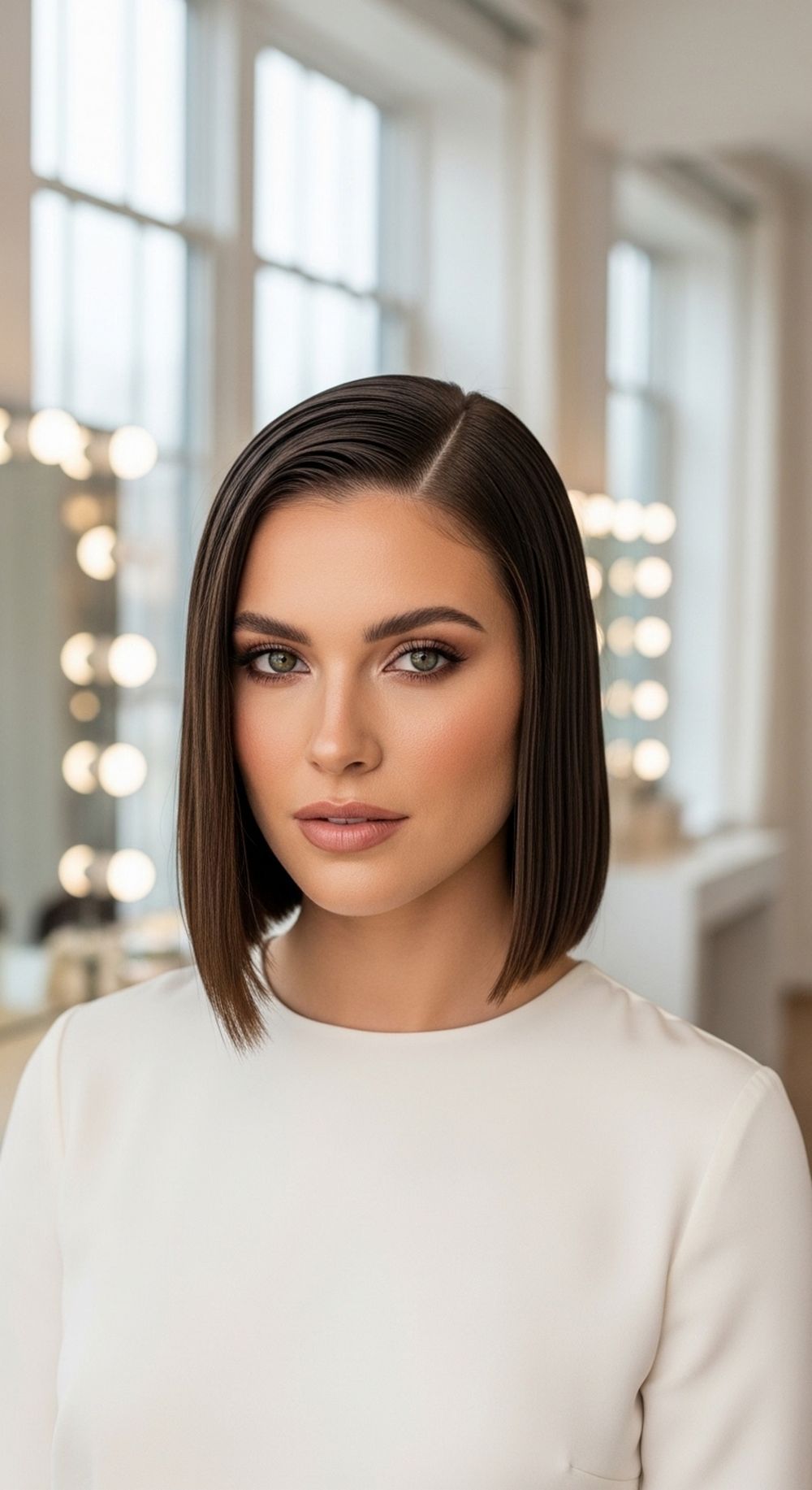 Sleek Center-Part Wet Look Bob Hairstyle