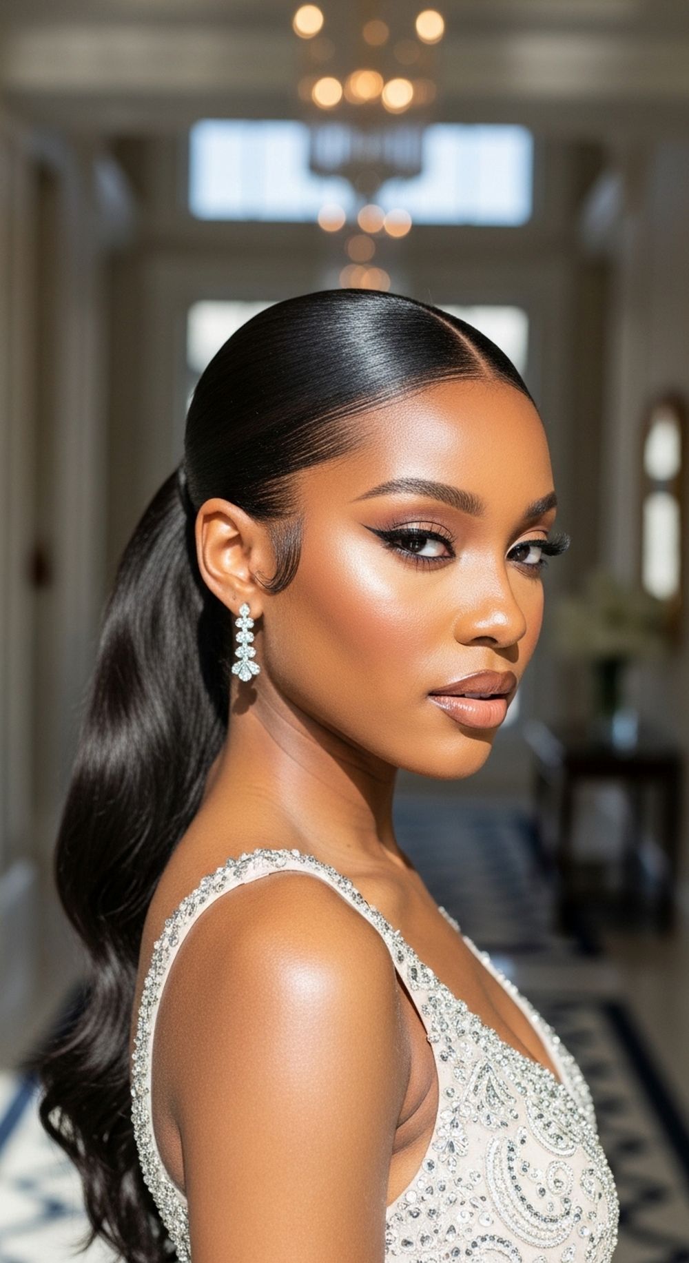 Sleek Middle-Part Ponytail Prom Hairstyle