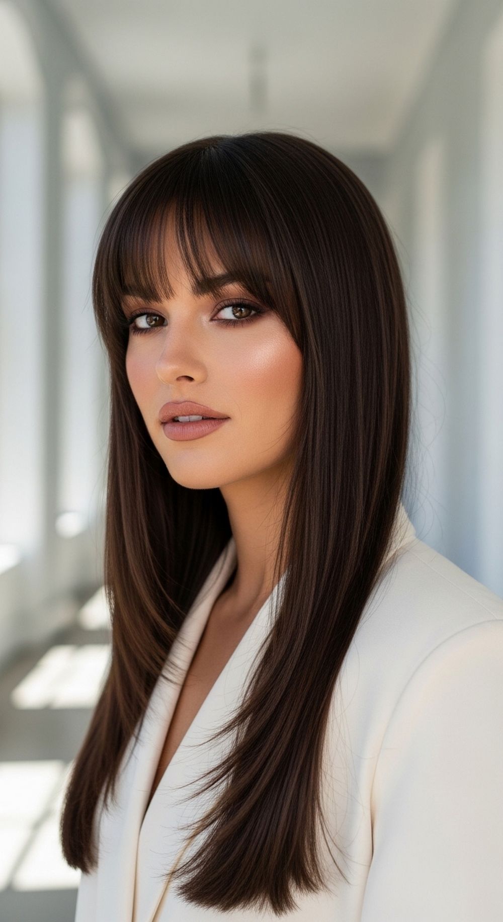 Sleek Straight Hair with Birkin Bangs Hairstyle
