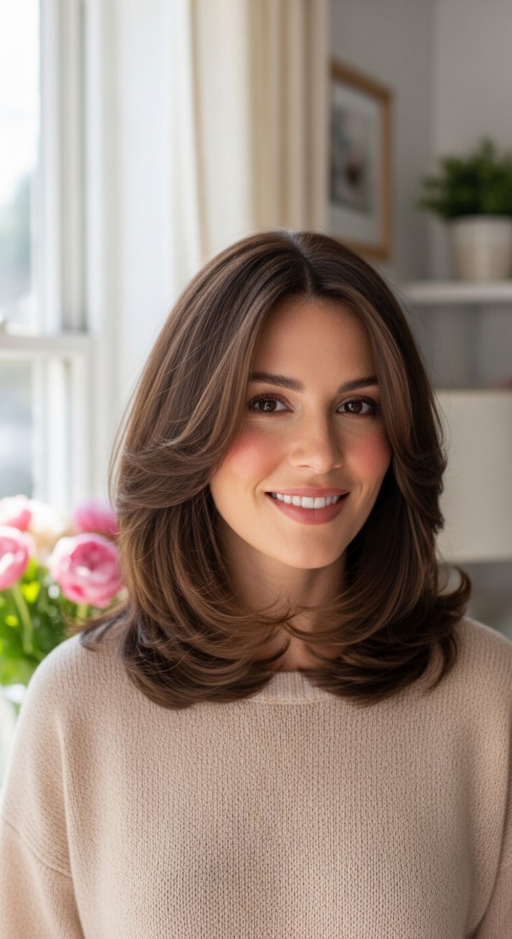 Soft Shoulder-Length Feathered Layers Hairstyle