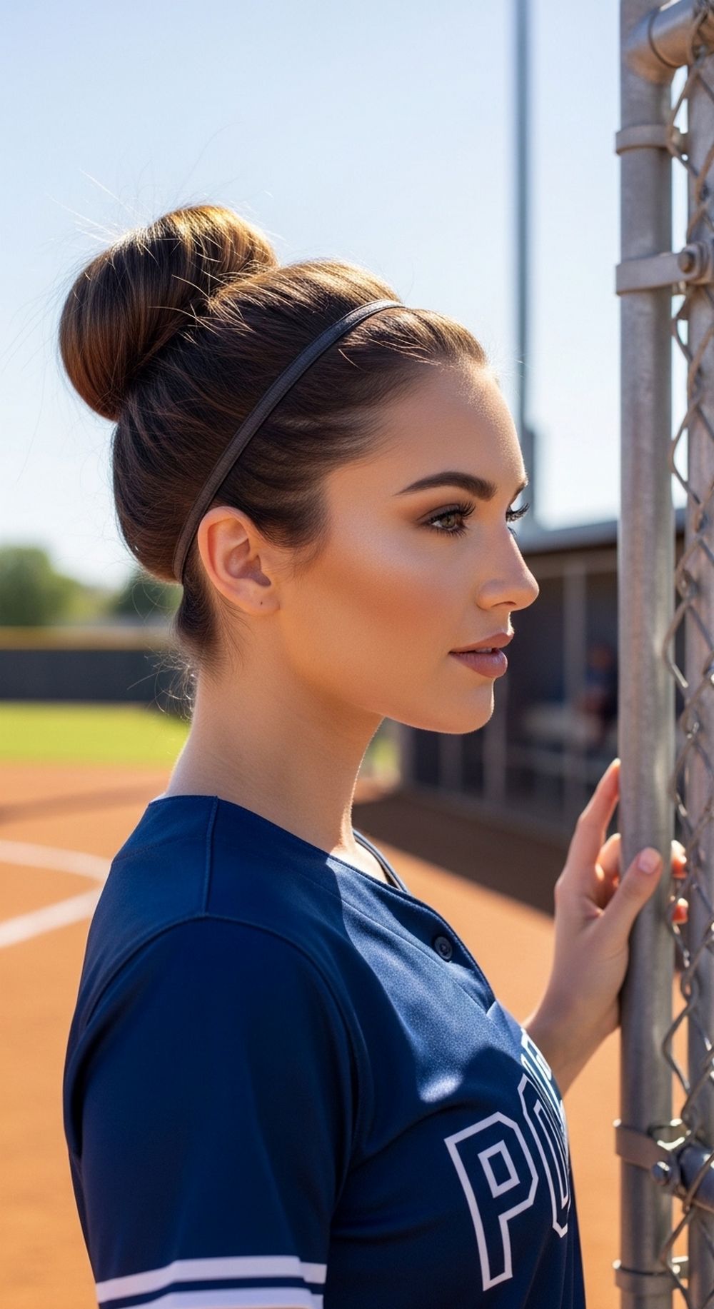 Softball Bun with Headband Hairstyle