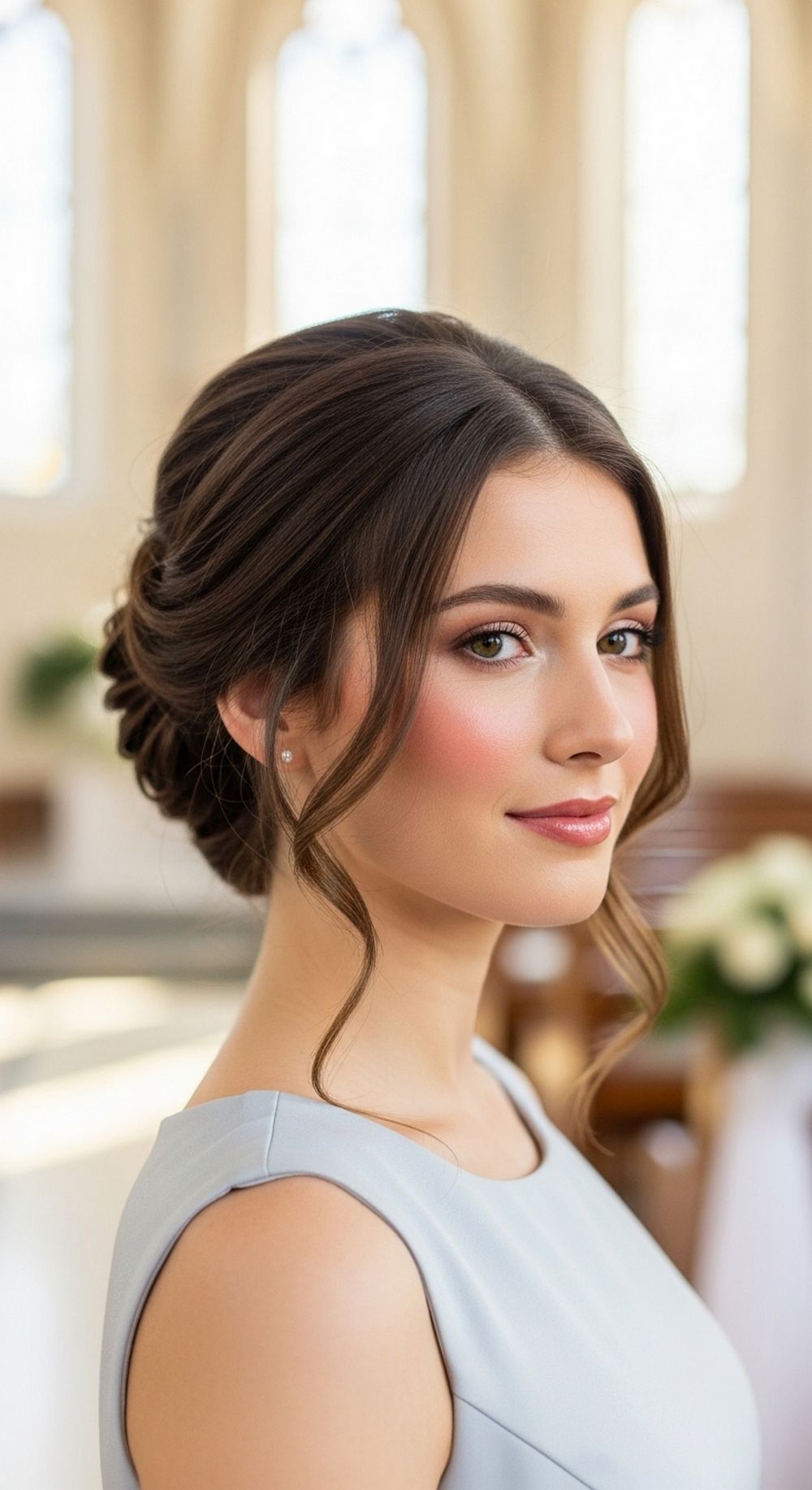 Textured Low Updo Confirmation Hairstyle