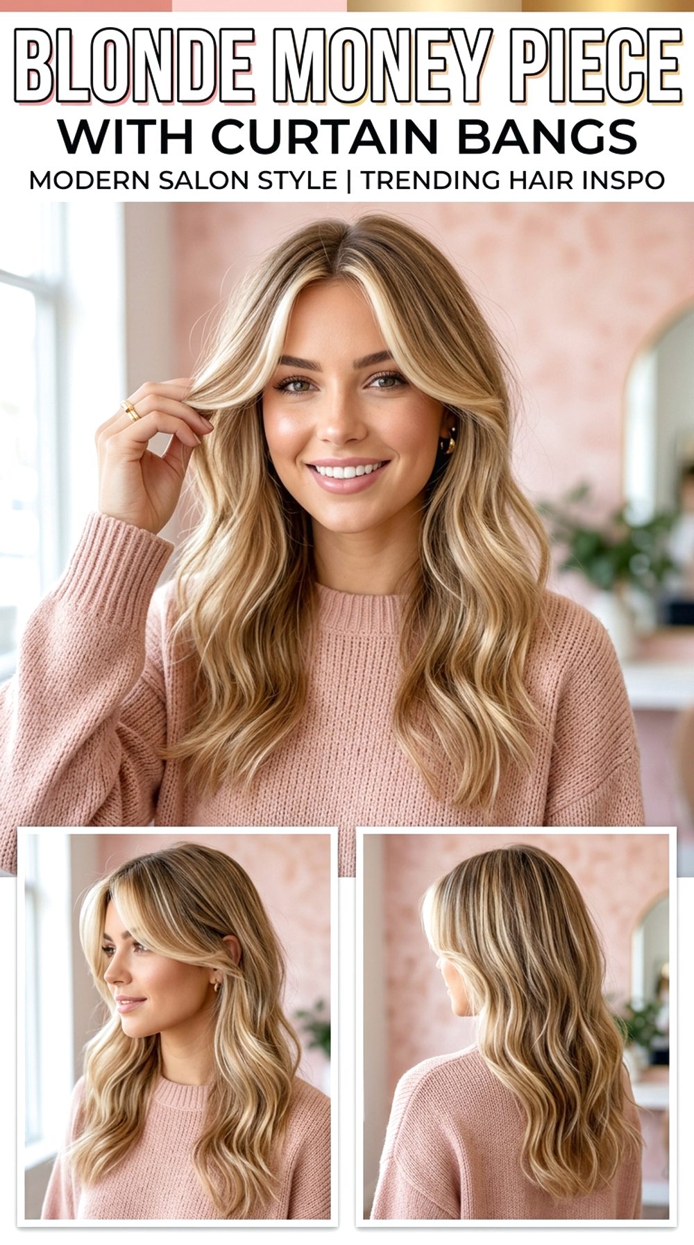 Blonde Money Piece with Curtain Bangs