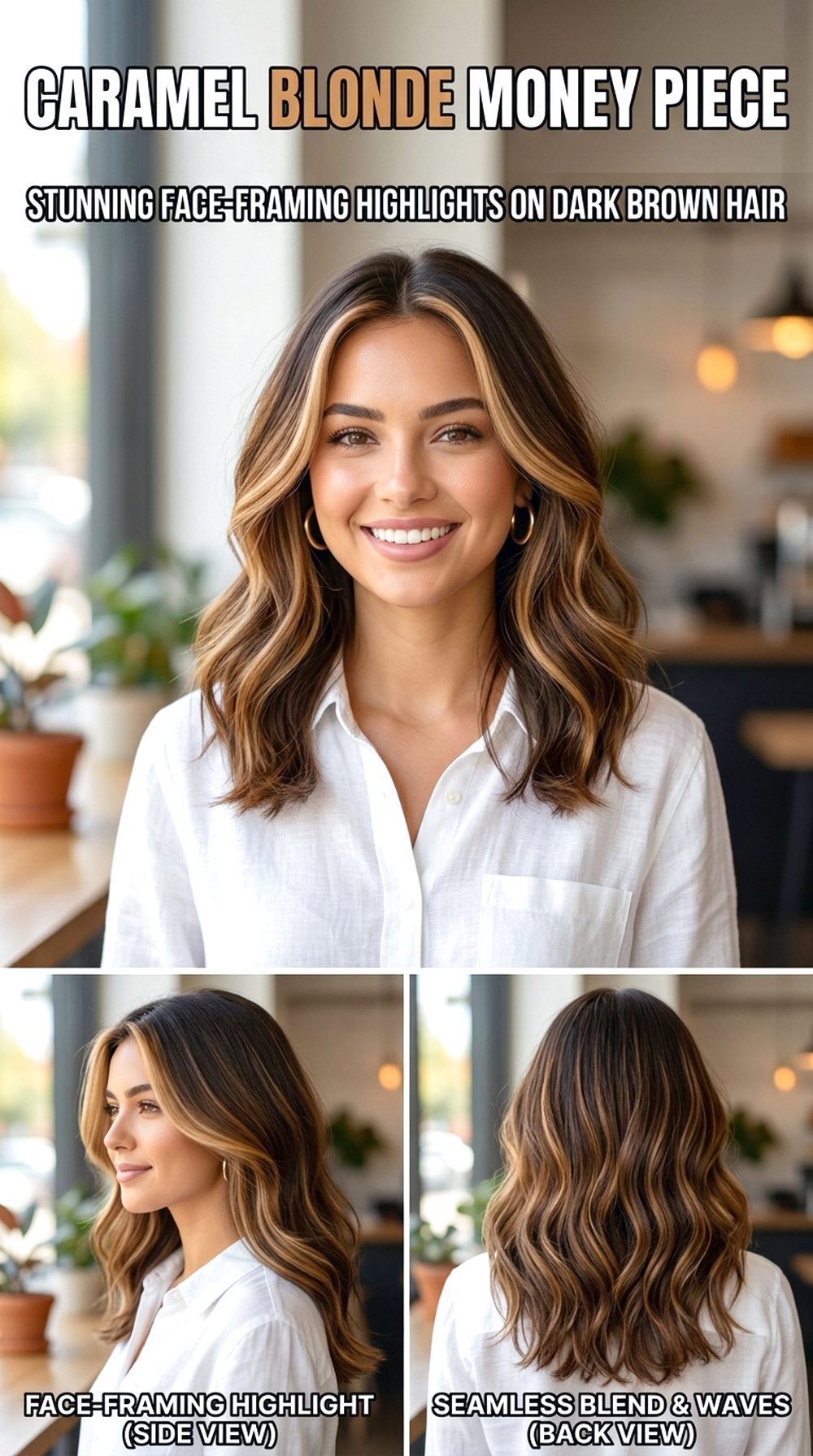 Caramel Blonde Money Piece on Brown Hair