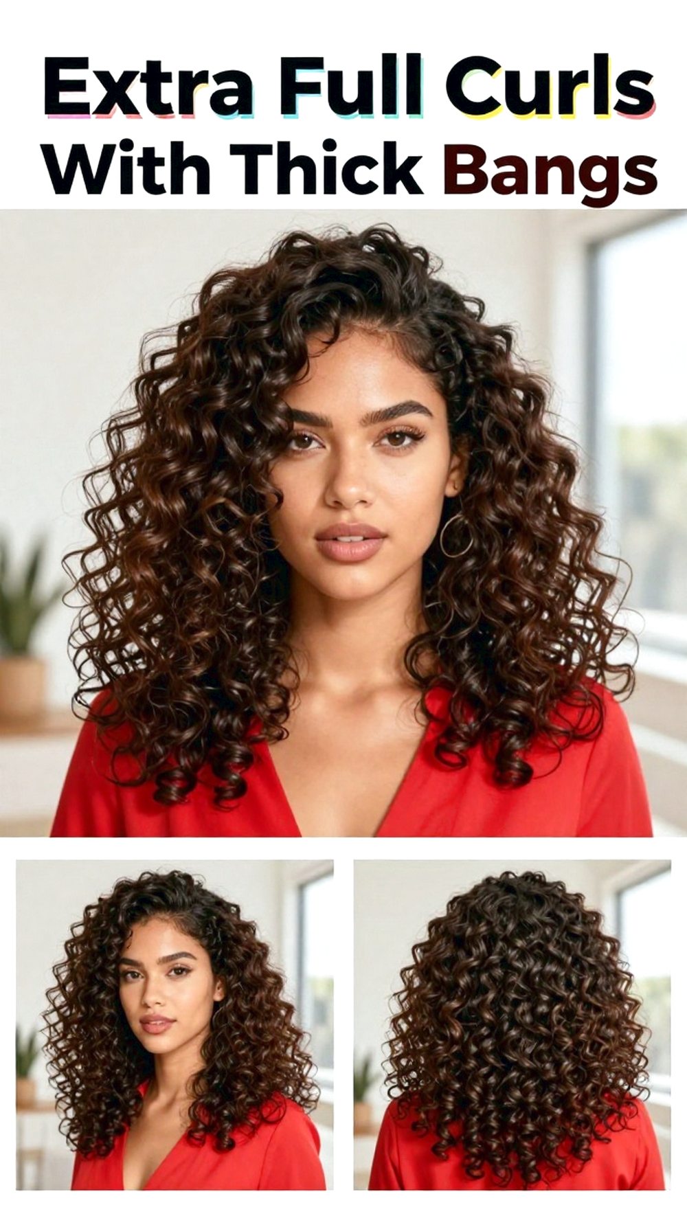 Extra Full Curls With Thick Bangs Hairstyle
