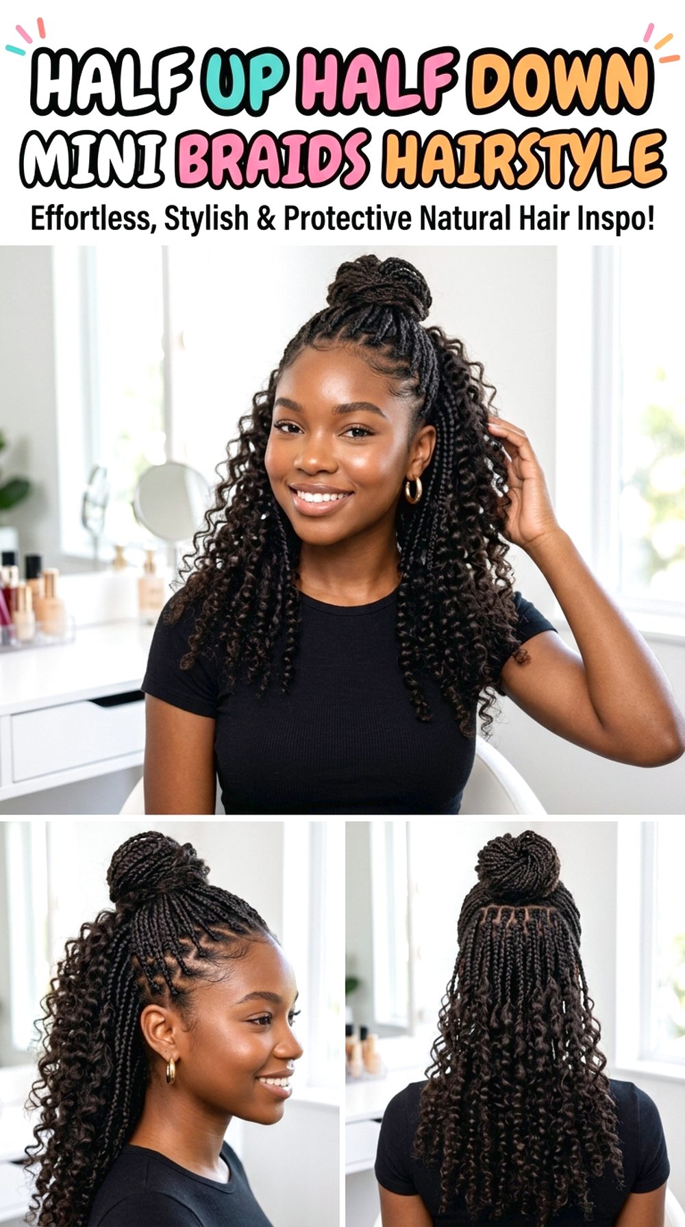 Half Up Half Down Natural Mini Braids
