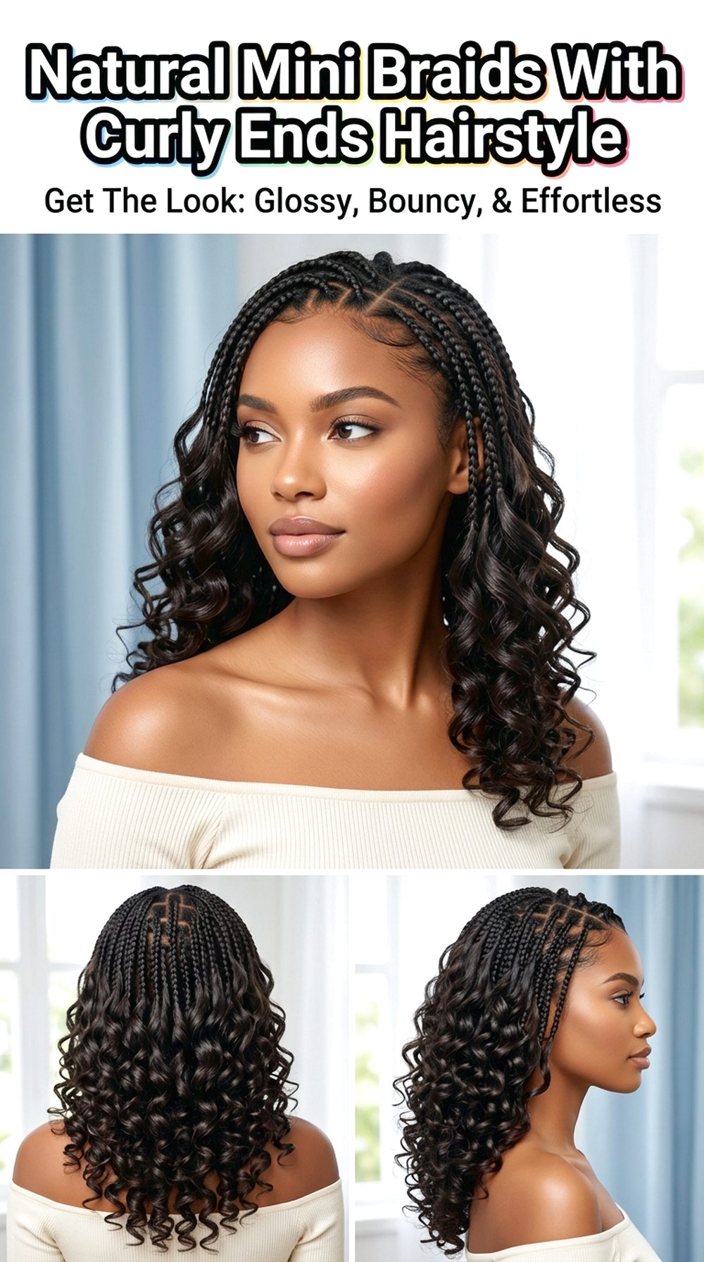 Natural Mini Braids With Curly Ends