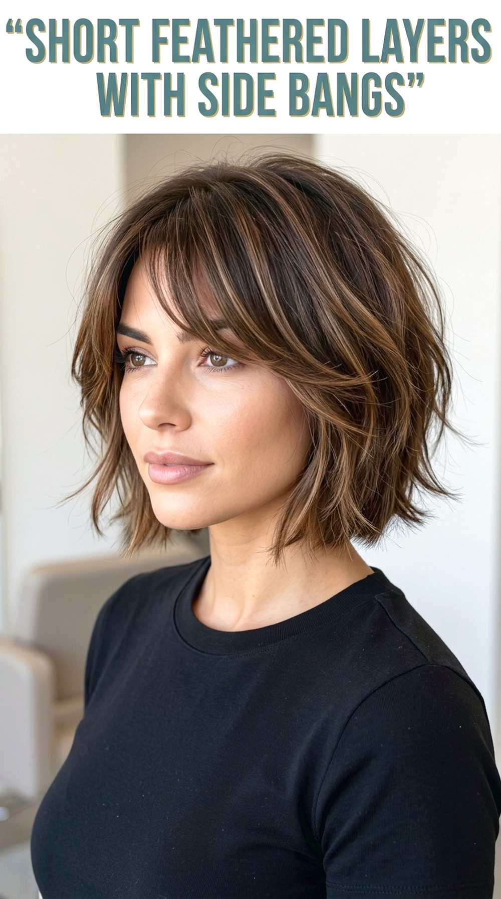Short Feathered Layers With Side Bangs