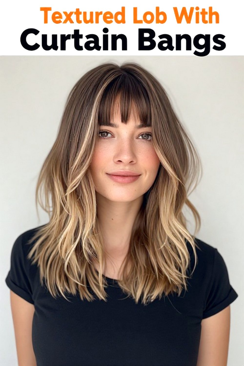 Textured Lob With Curtain Bangs Hairstyle