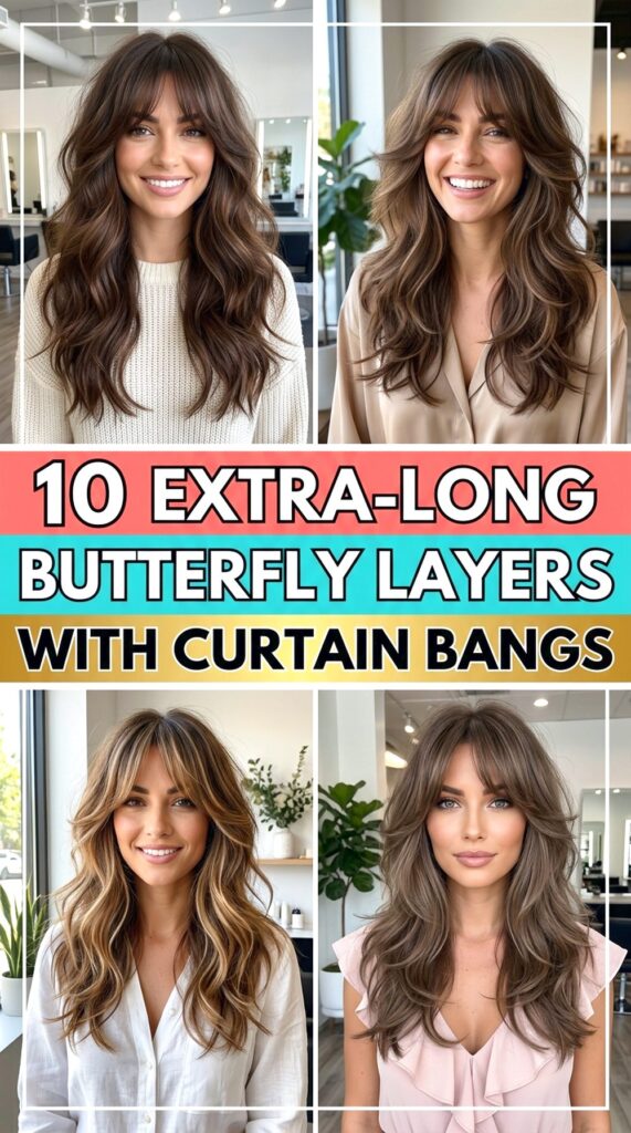 Extra-Long Butterfly Layers With Curtain Bangs
