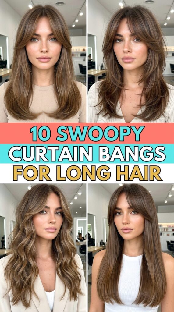 Swoopy Curtain Bangs For Long Hair