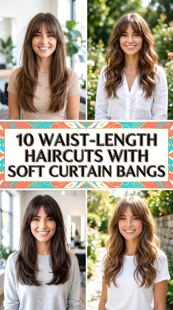 Waist-Length Haircuts With Soft Curtain Bangs