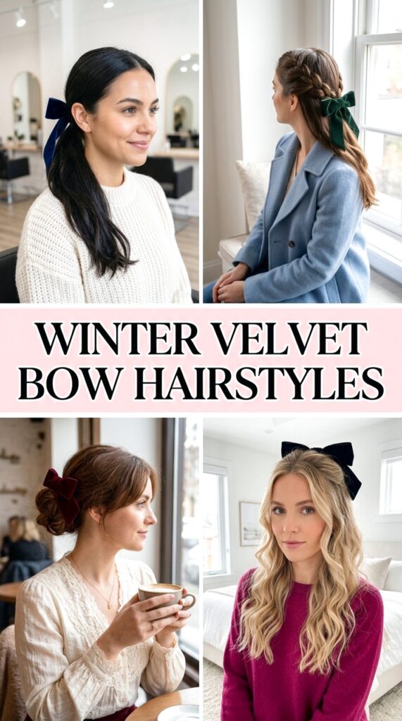 Velvet Bow Hairstyles For Winter
