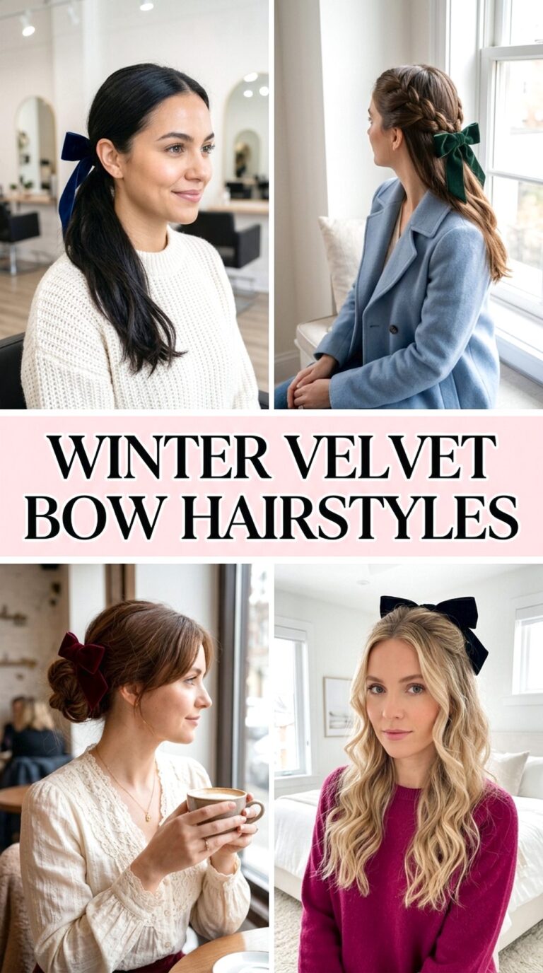 Velvet Bow Hairstyles For Winter
