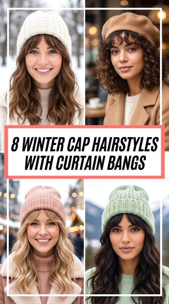 Winter Cap Hairstyles With Curtain Bangs