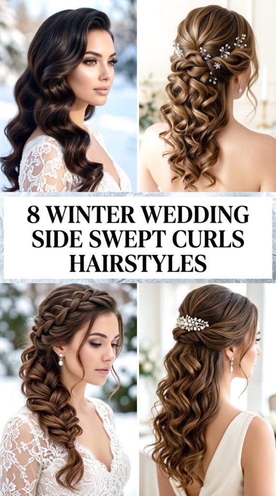 Winter Wedding Side Swept Curls Hairstyles