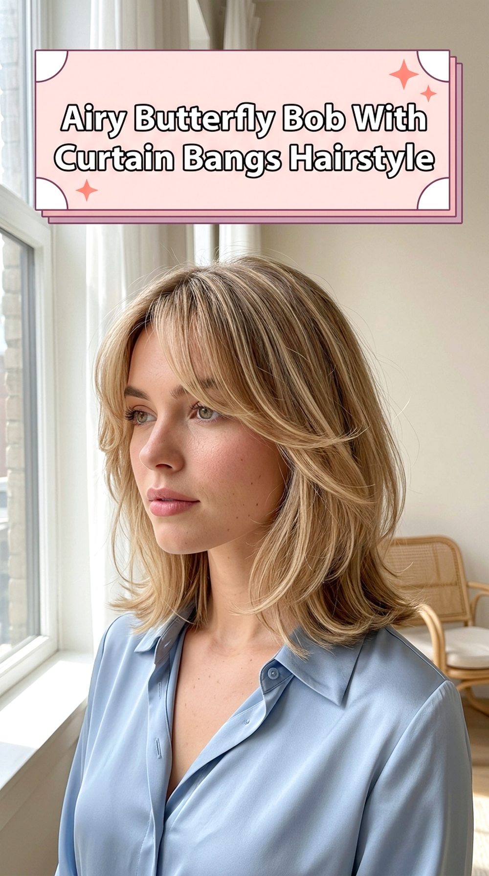Airy Butterfly Bob With Curtain Bangs