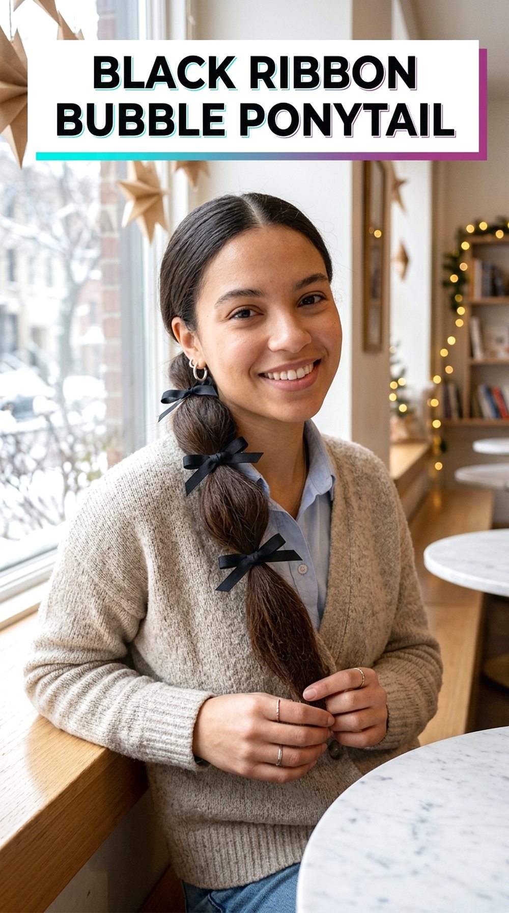 Black Ribbon Bubble Ponytail