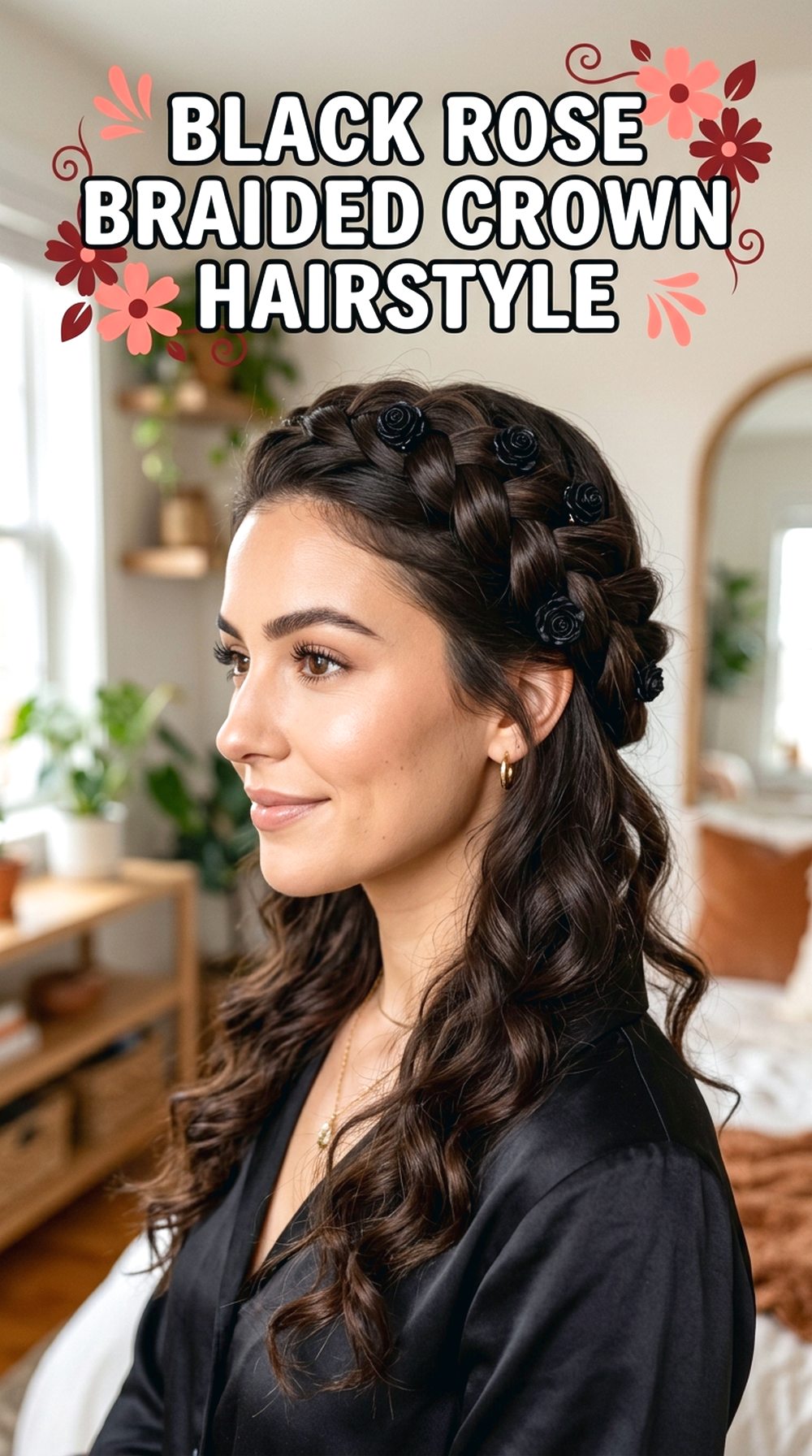Black Rose Braided Crown Hairstyle