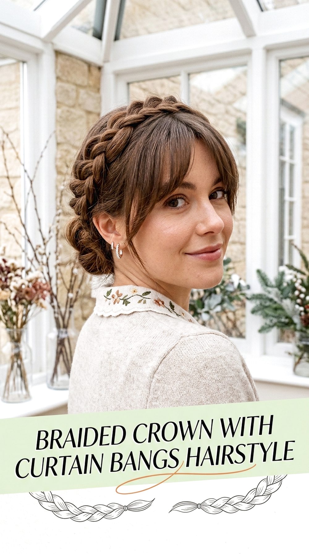 Braided Crown With Curtain Bangs