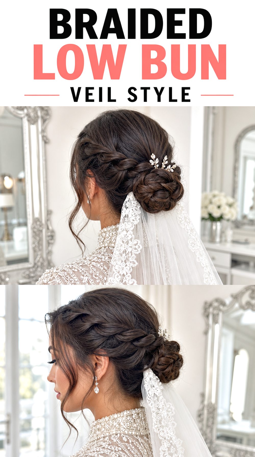 Braided Low Bun Veil Hairstyle