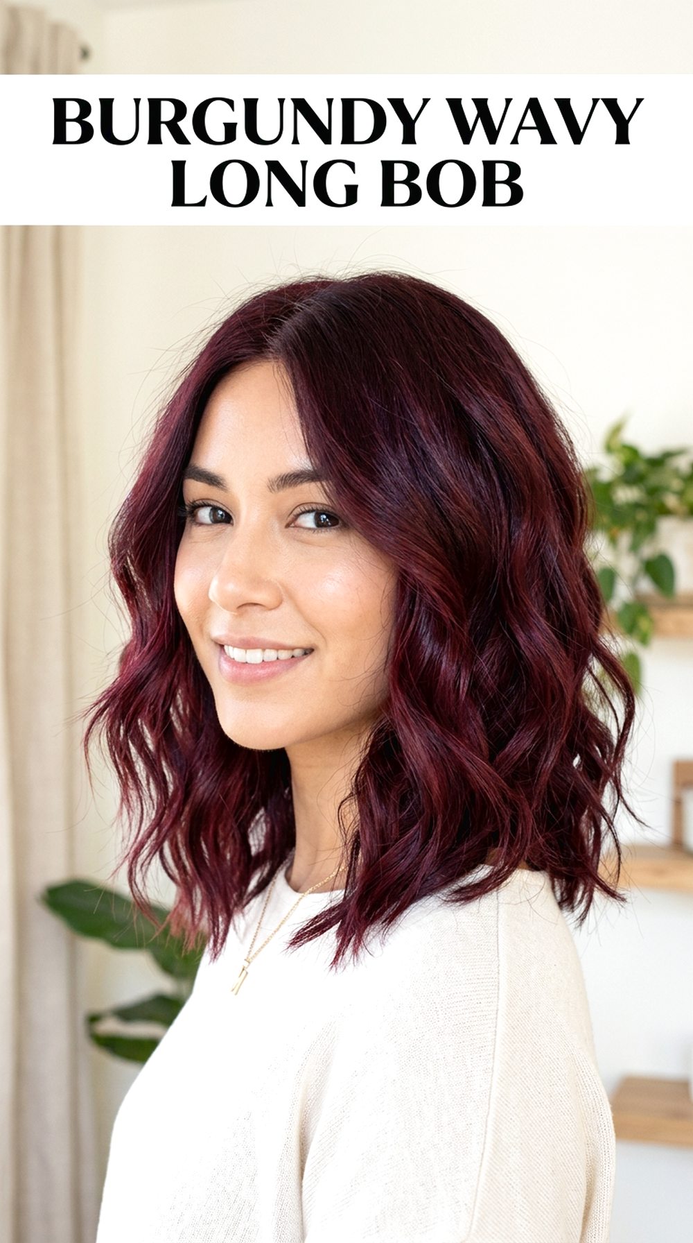 Burgundy Wavy Long Bob