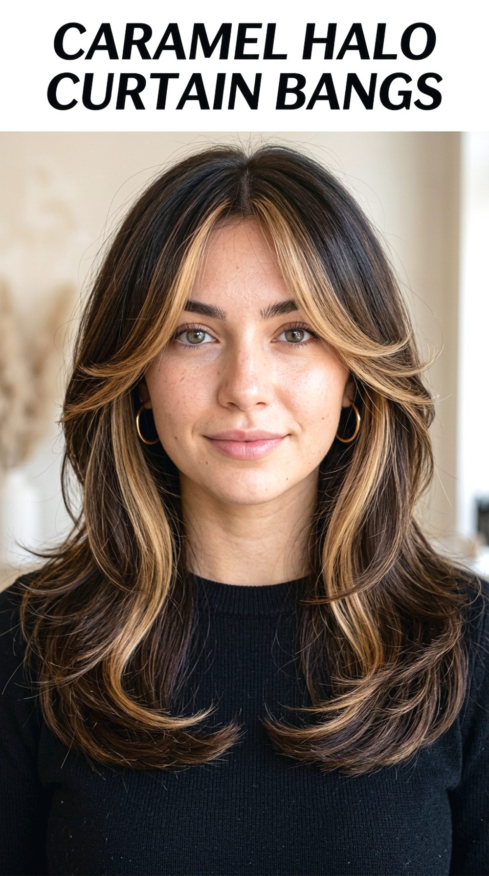Caramel Halo with Curtain Bangs