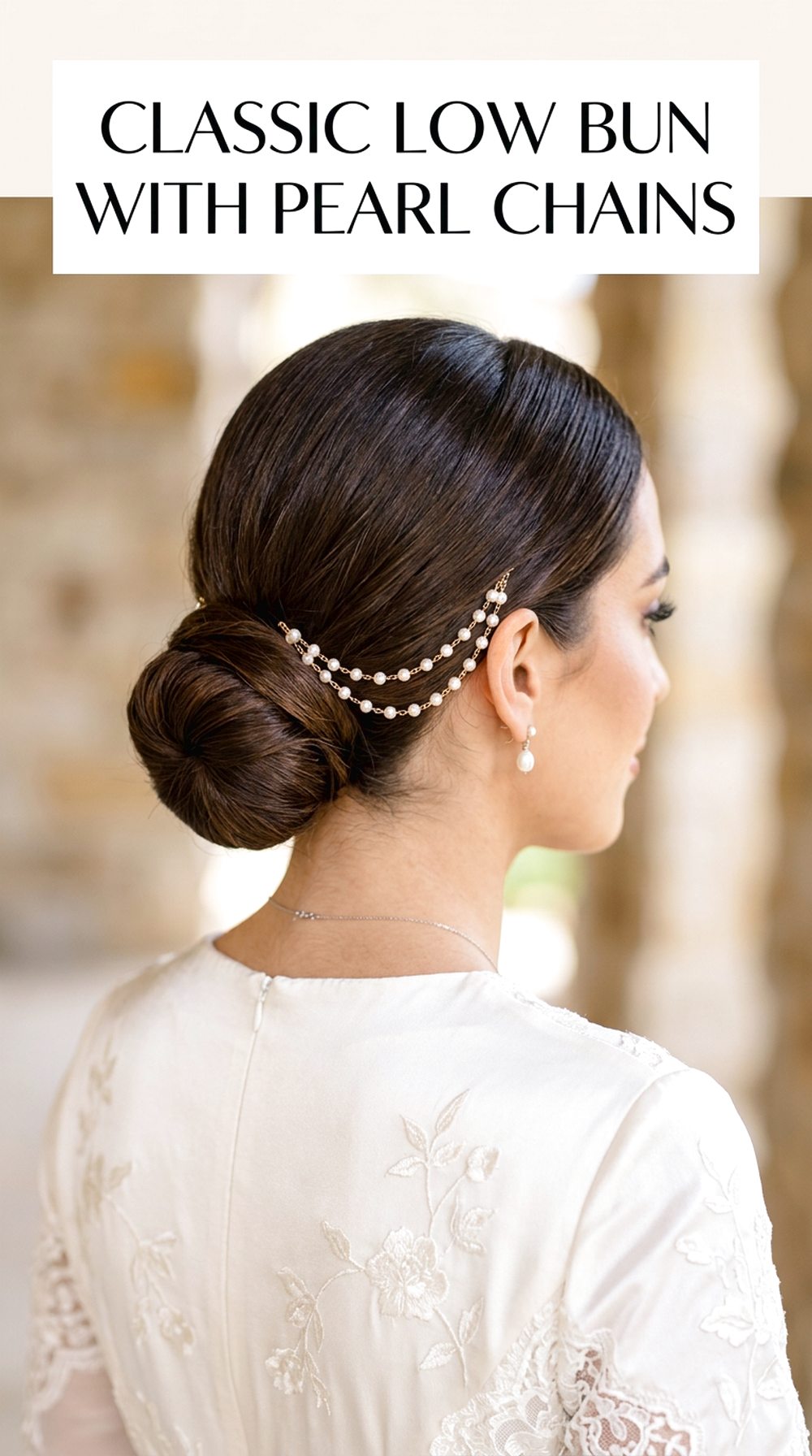 Classic Low Bun With Pearl Chains