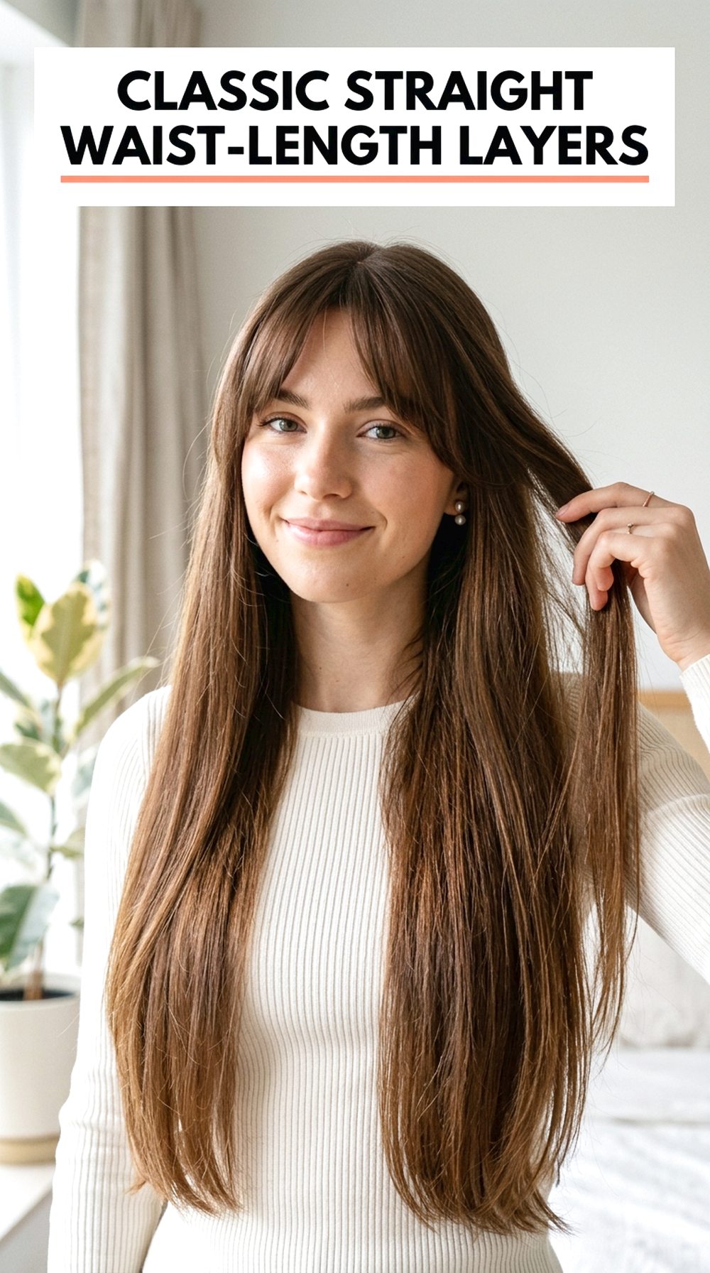 Classic Straight Waist-Length Layers With Curtain Bangs