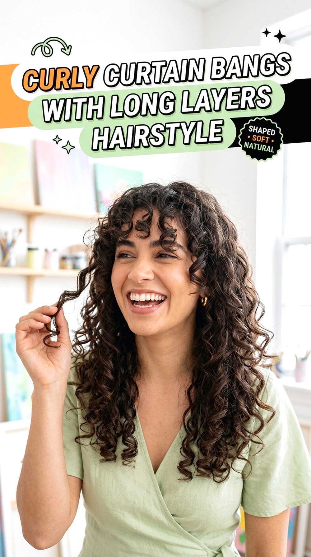 Curly Curtain Bangs With Long Layers