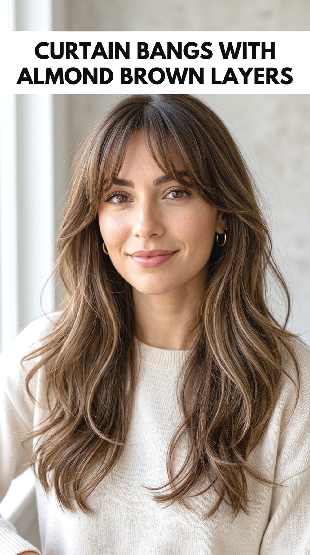 Curtain Bangs With Almond Brown Layers